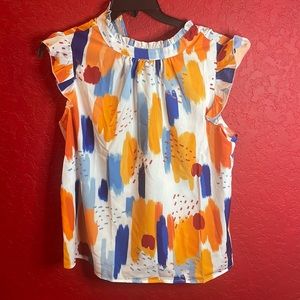 SHEIN plus mock neck geo print blouse